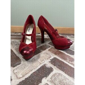 Limelight MINX Super Sexy Red Platform Stiletto Mary Jane Heels Women's Size 8.5